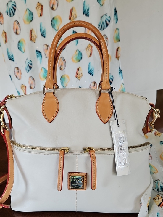 Dooney & Bourke Handbags - Dooney & Bourke White Pebble Leather Dillen Double Pocket Satchel